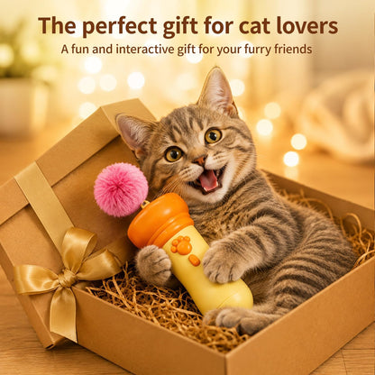 🥳✨Electric cat wand for indoor cats, new automatic retractable interactive cat toy with plush ball, soft ball launcher, environmental enrichment toy for kittens, adult cats and multi‑pet households