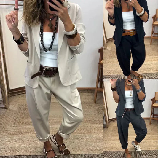 Giacca con colletto da donna + pantaloni - Elegante completo da lavoro