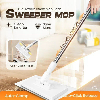 🏆💪 Panno piatto per pavimenti con manico in acciaio inox – Morbido, resistente e con panni riutilizzabili lavabili! 🧼✨