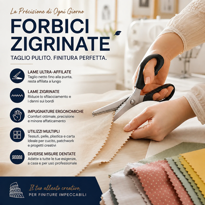 ✂️🧵 Forbici a bordo zig-zag in acciaio inossidabile – Impugnatura ergonomica, anti-sfilacciamento, taglia tessuto, carta e cuoio con una finitura pulita, il coltellino svizzero dei lavori creativi 🌸🎨