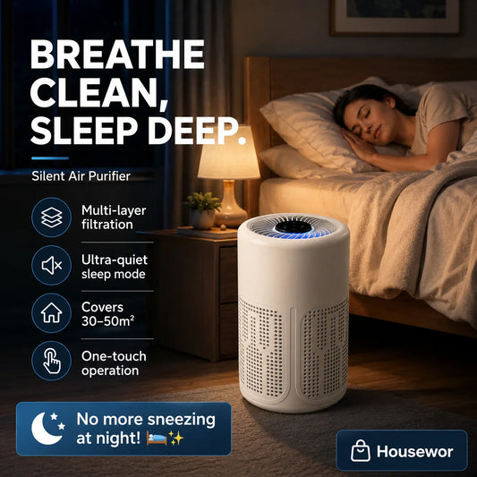 Purificatore d'aria compatto, silenzioso ed efficiente dal punto di vista energetico, ideale per peli di animali, polvere e allergie.