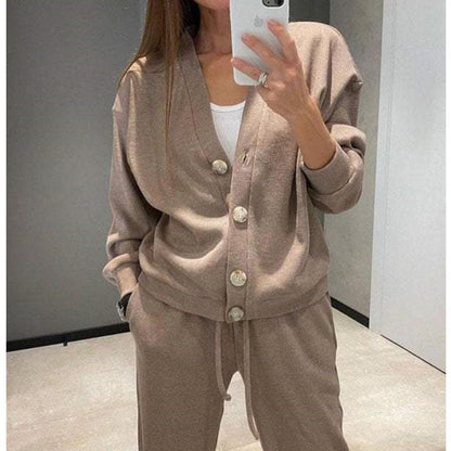 49% Off New Products Hot Sale🔥Women's Knitted Buttoned Jacket and Pants Two-piece Set