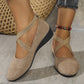 💃🔥Last day promotion 50% discount🔥Elegant Solid Color Elastic Strap Low Wedge Shoes