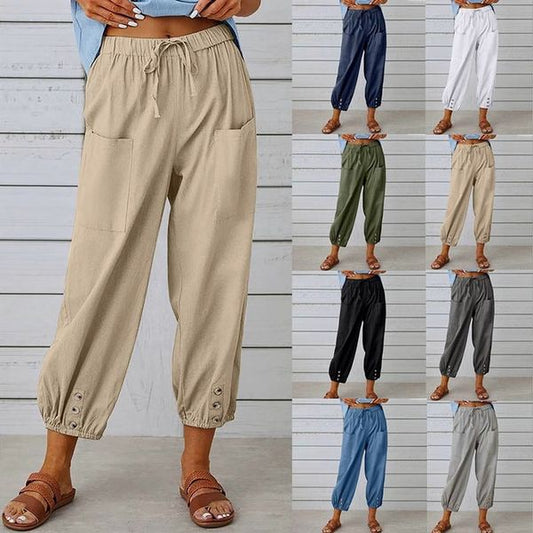 💓SCONTO DEL 55%!💞 Pantaloni da donna a gamba larga e dritta – Cotone e lino traspiranti, vestibilità aderente e tasche pratiche 👖