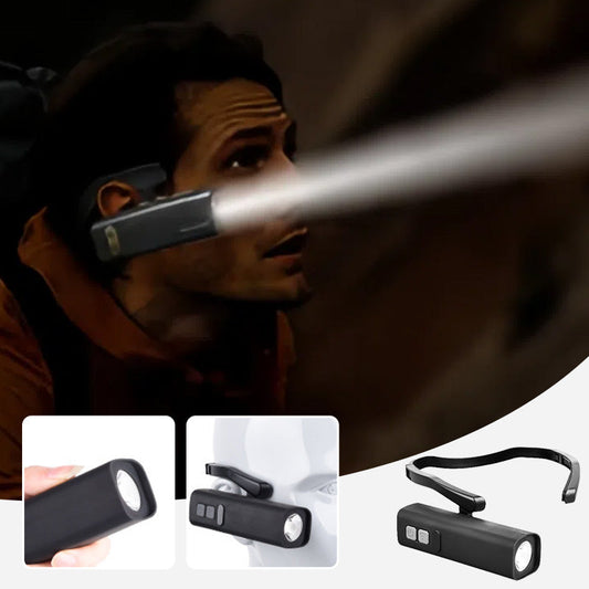 Torcia frontale a LED con sensore di movimento montata sull'orecchio
