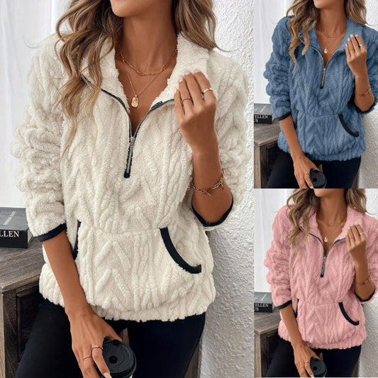 🍂🍁49% DI SCONTO🔥Felpa con zip a metà e tasca felpata