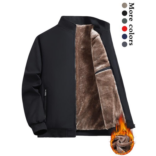 Giacca calda con zip in tinta unita da uomo -💪Antirughe, antivento, impermeabile e resistente alla neve!