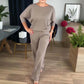 Elegante cardigan lungo, top e pantaloni, set di 3 pezzi