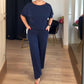 Elegante cardigan lungo, top e pantaloni, set di 3 pezzi