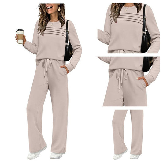 Set donna top girocollo e pantaloni con couliss