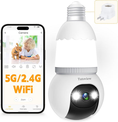 🔥Nuovo modello aggiornato✨Telecamera di sicurezza a forma di lampadina da 4 MP, wireless 5G e 2,4 GHz, per interni ed esterni, con visione notturna