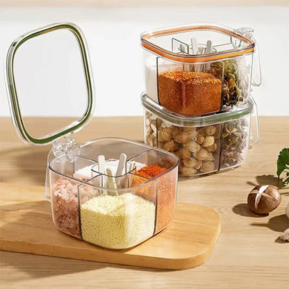 Scatola per condimenti trasparente sigillata a 4 scomparti