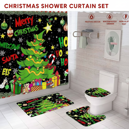 Set di 4 tende da doccia natalizie impermeabili