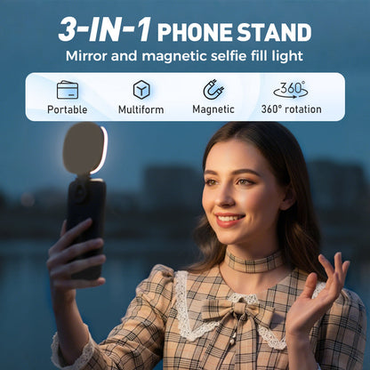 Supporto per telefono 3 in 1, specchio e luce magnetica per selfie