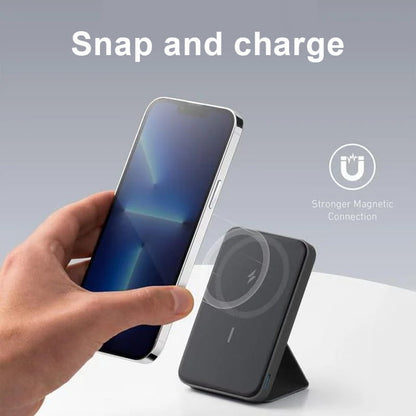 Mini Power Bank magnetico pieghevole wireless con supporto