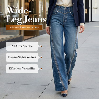 Jeans larghi con gambe larghe da donna, decorati con strass