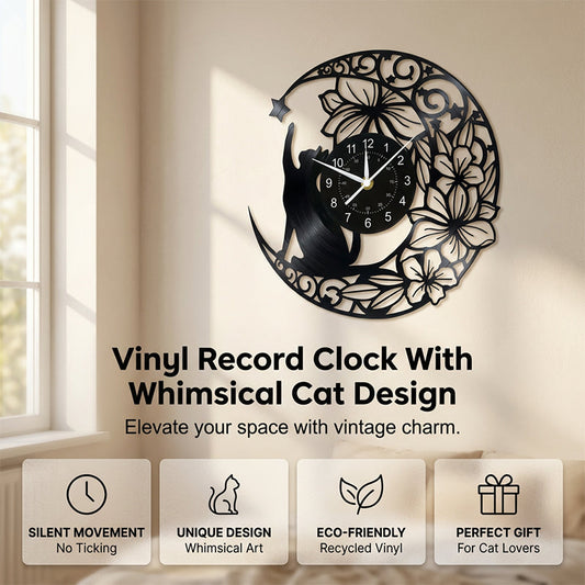 Orologio da parete a LED con gatto sulla luna