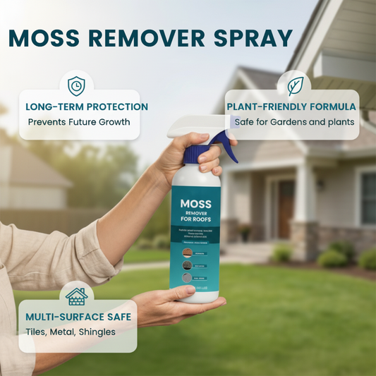 🌧️ Detergente spray multiuso per muffe e alghe sui tetti – Spruzza, risciacqua e guarda come brilla! 🏠✨ Efficace contro il muschio, delicato sulle piante: un tetto pulito in pochi minuti. 🌿💧
