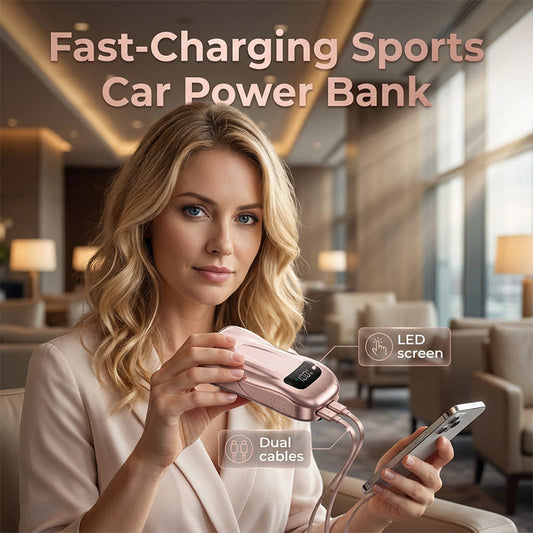 Power bank dal design sportivo con doppio cavo