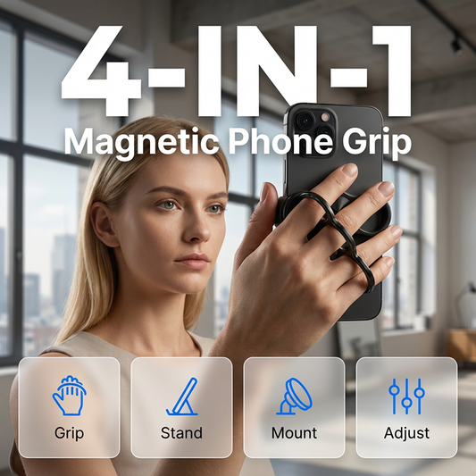 Supporto magnetico multifunzionale a 4 anelli per telefono con impugnatura e base