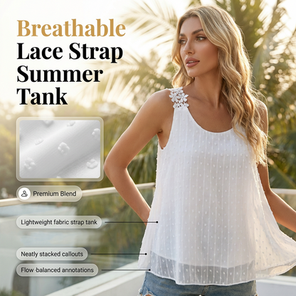 👚 50% OFF NOW!🎀 Elegant Dot Lace Strap Tank Top – Breathable Chiffon & Flowy Fit – Summer Essential 🌸
