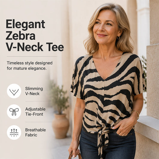 🔥Selezione top🔥 Maglietta da donna con scollo a V e laccio sul davanti, con motivo zebrato