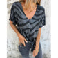 🔥Selezione top🔥 Maglietta da donna con scollo a V e laccio sul davanti, con motivo zebrato