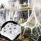 Decorazioni spaventose per feste di Halloween: ragni e ragnatele elastiche
