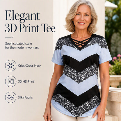 Maglietta da donna a maniche corte con scollo a V incrociato, a righe, casual.