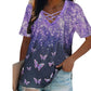 Maglietta da donna a maniche corte con scollo a V incrociato, a righe, casual.