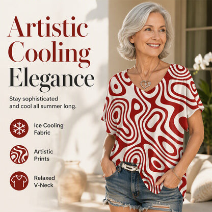 T-shirt da donna con scollo a V e stampa rinfrescante
