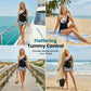 Completo composto da tankini a vita alta e shorts con stampa tropicale.
