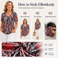 T-shirt da donna a maniche corte con scollo a V e stampa leopardata, modello tunica plissettata