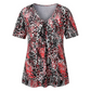 T-shirt da donna a maniche corte con scollo a V e stampa leopardata, modello tunica plissettata