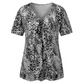 T-shirt da donna a maniche corte con scollo a V e stampa leopardata, modello tunica plissettata