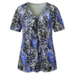 T-shirt da donna a maniche corte con scollo a V e stampa leopardata, modello tunica plissettata
