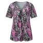 T-shirt da donna a maniche corte con scollo a V e stampa leopardata, modello tunica plissettata