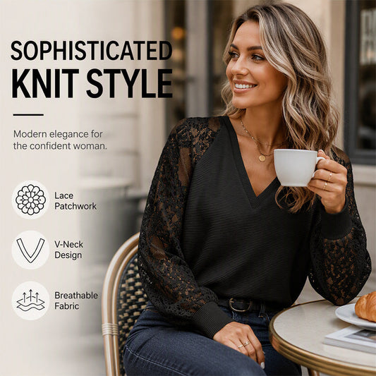 Maglione da donna elegante con scollo a V in maglia