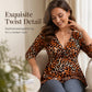 Top da donna taglie forti con scollo a V e stampa leopardata