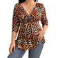 Top da donna taglie forti con scollo a V e stampa leopardata