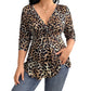 Top da donna taglie forti con scollo a V e stampa leopardata