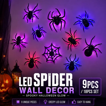 Adesivi murali 3D a forma di ragno con luci LED lampeggianti per Halloween