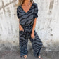 Completo due pezzi da donna con top a V e pantaloni con stampa zebrata
