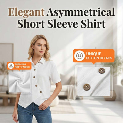 Camicia da donna asimmetrica a maniche corte con bottoni