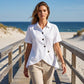 Camicia da donna asimmetrica a maniche corte con bottoni