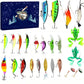 Calendario dell'Avvento di Natale con esche da pesca a sorpresa e cucchiaini a forma di pesciolino.