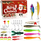 Calendario dell'Avvento di Natale con esche da pesca a sorpresa e cucchiaini a forma di pesciolino.