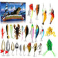 Calendario dell'Avvento di Natale con esche da pesca a sorpresa e cucchiaini a forma di pesciolino.