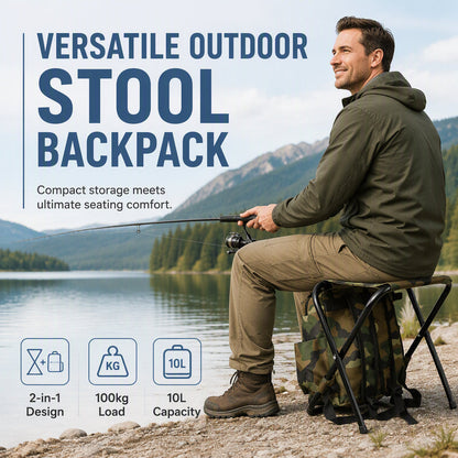 Sedia pieghevole portatile 2 in 1, utilizzabile anche come zaino, ideale per campeggio all'aperto.