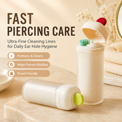 🧽SCONTO DEL 50% ORA! Kit da viaggio con filo per la pulizia dei piercing all'orecchio e liquido detergente.